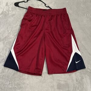 Nike Basketball Shorts Mens Medium Red Navy White Swoosh Athletic Gym 439108-677